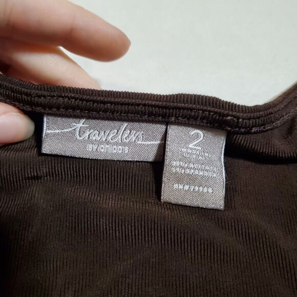 Chico's Travelers Acetate Slinky Dress Size 2 Large Brown Stretchy Open Sleeve - Picture 8 of 9